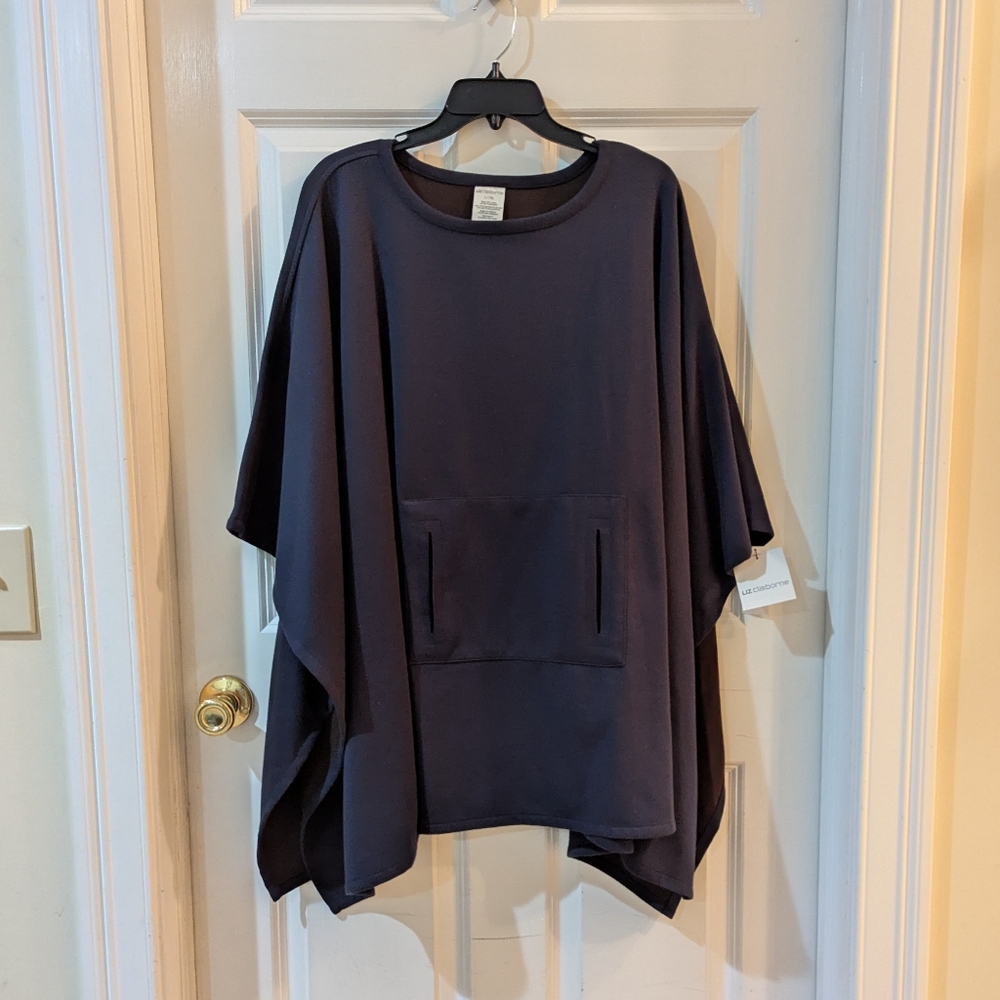 NEW Liz Claiborne Women's Navy Blue Oversized Poncho Top With Pockets.XL
